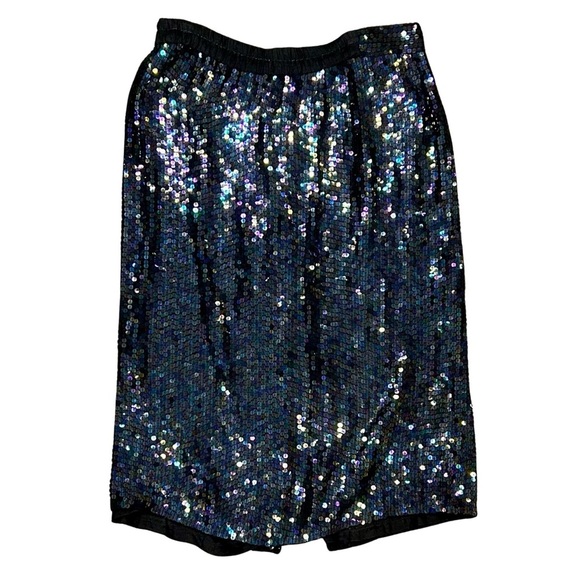 Vintage 100% Silk Black Sequin Midi Skirt | Size Small | Made in India - Picture 1 of 6